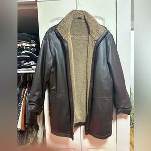 Sherpa lined brown leather jacket